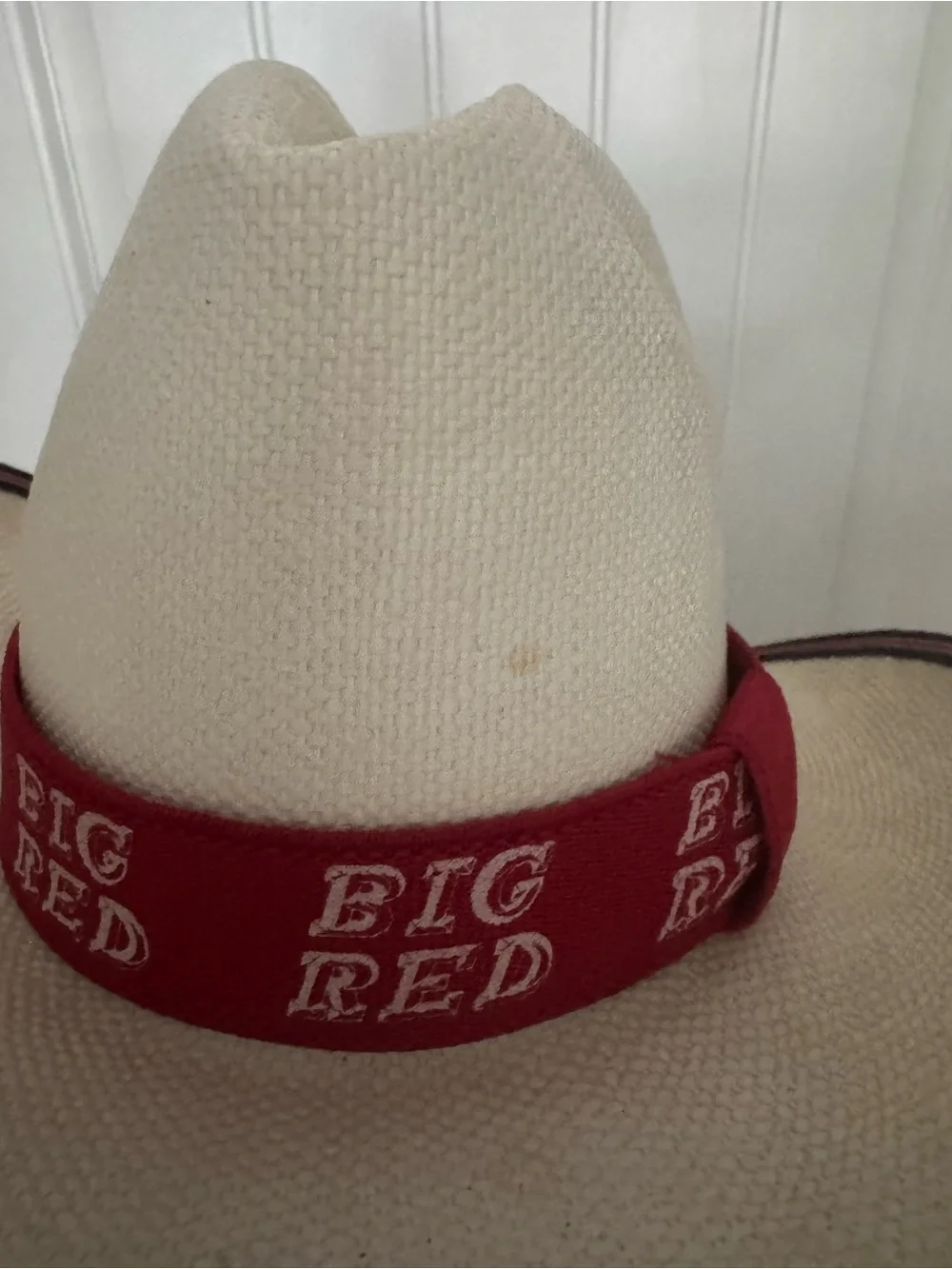 Stanley Cream Cowboy Hat with Red Branded Band and Black Trim